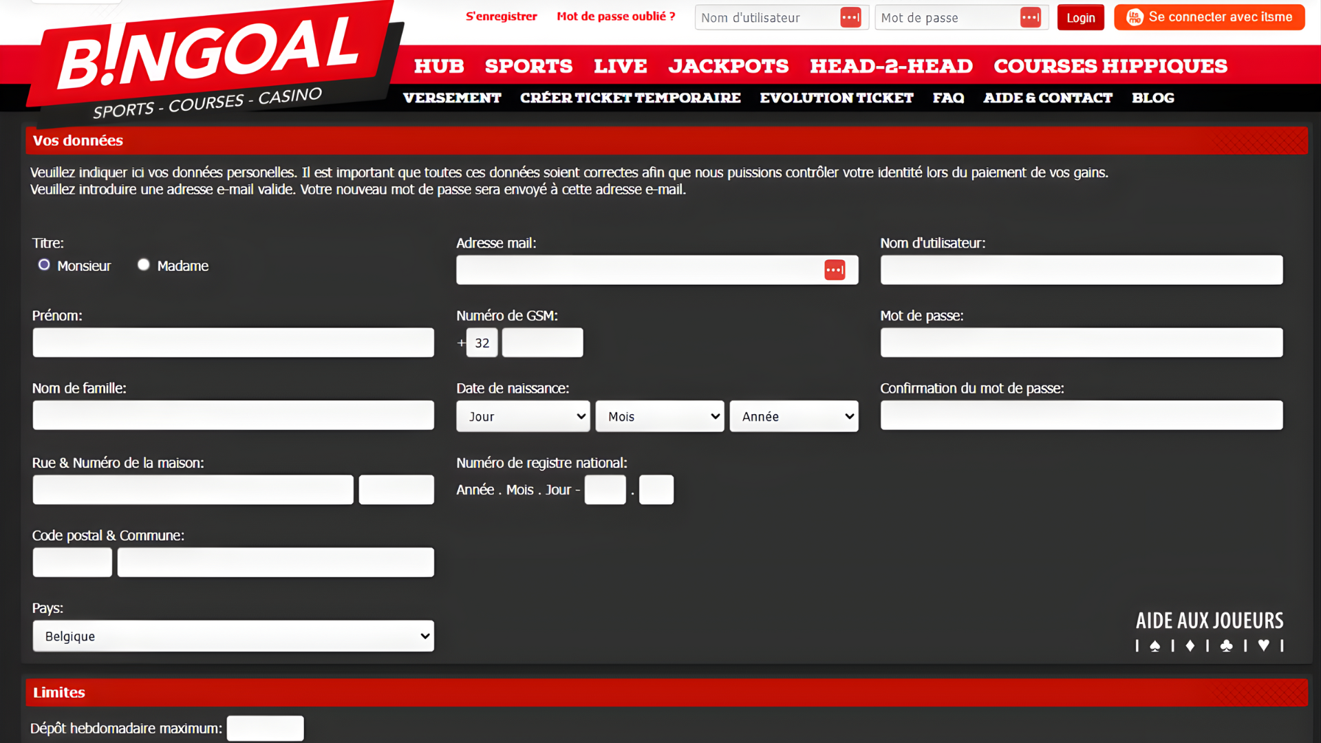 Inscription avec le code promo Bingoal