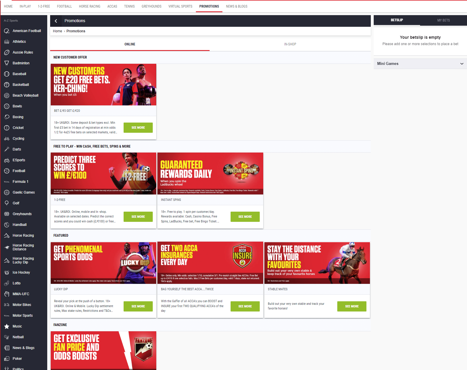 Page promotion Ladbrokes