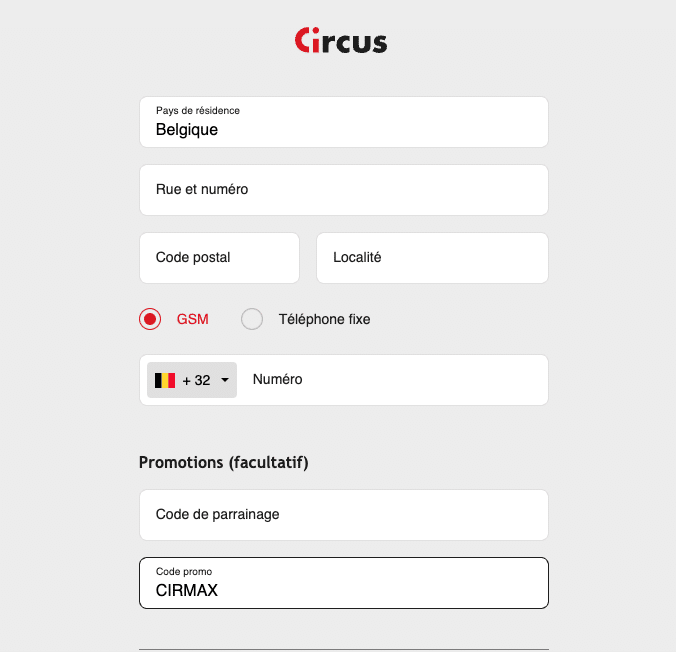 Registratie op Circus met de Circus Promotiecode