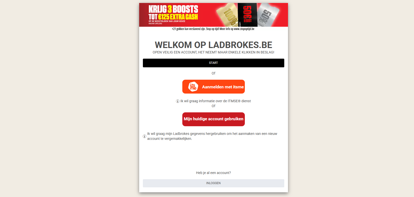 Vul het registratieformulier op Ladbrokes in door op onze link te klikken.