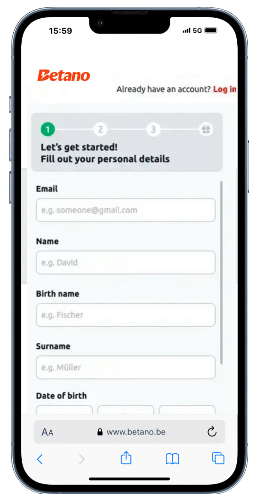 Inscritpion sur Betano belgique 