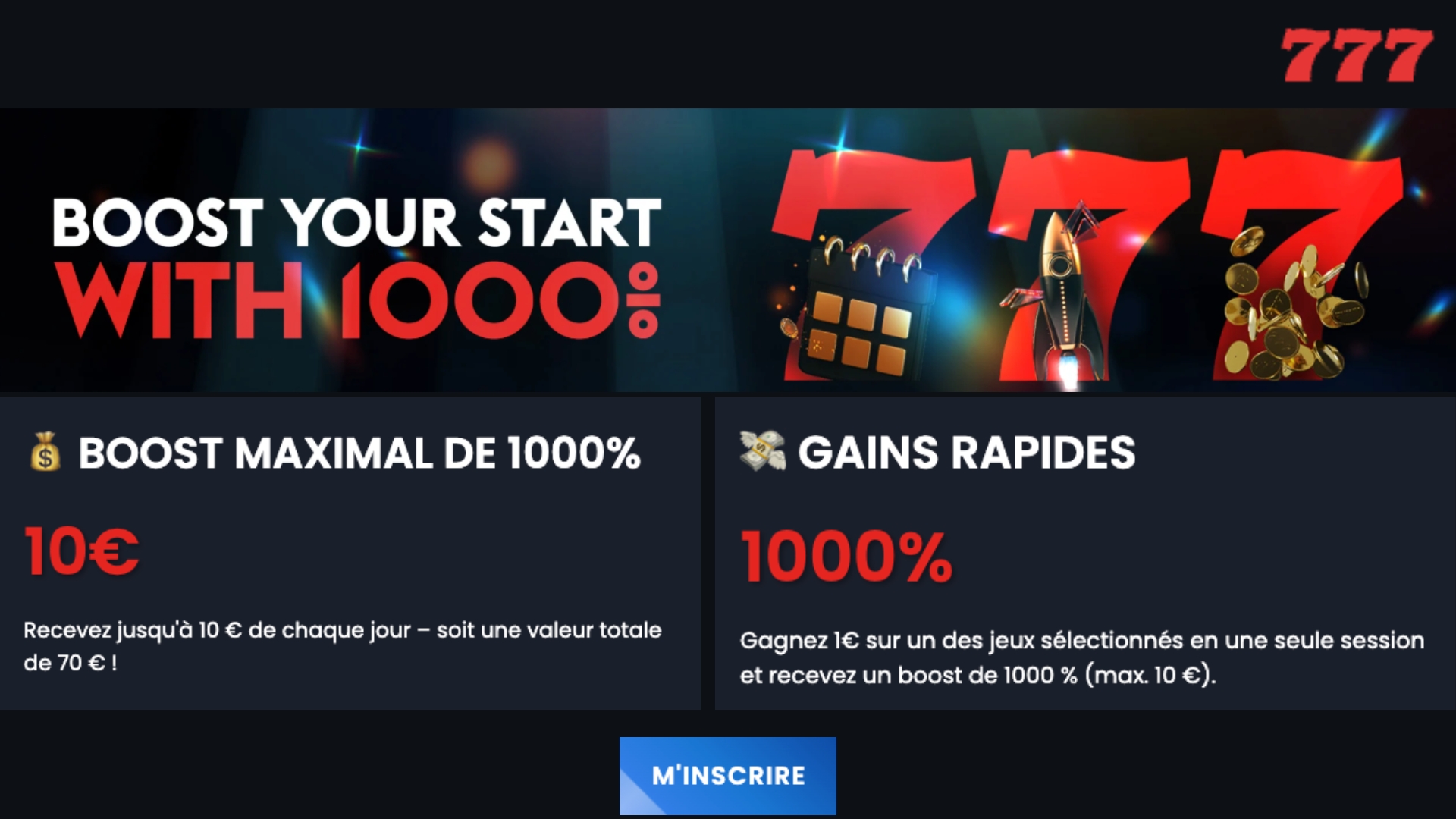 Profitez de 1 000 % de boost en ouvrant un compte avec le code promo Casino777