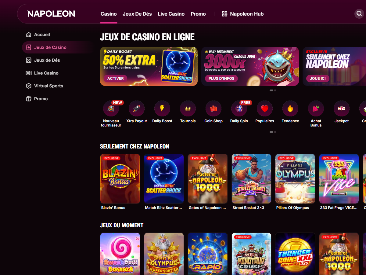 Accueil du site Napoleon Games casino