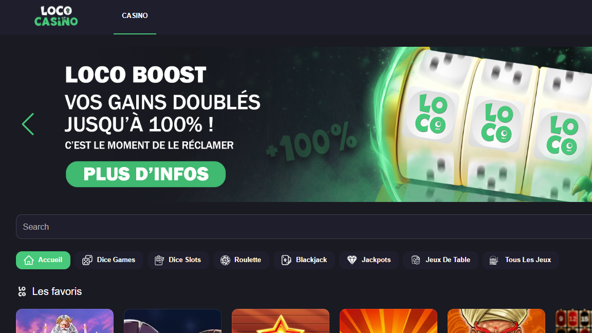 Écran d'accueil de Loco Casino