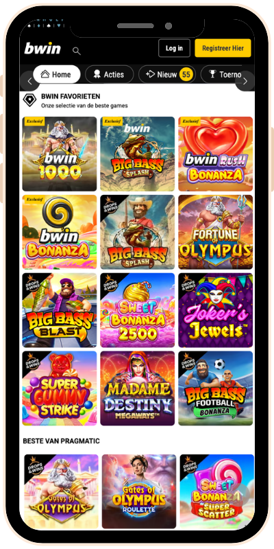 Het welkomstscherm van Bwin Casino