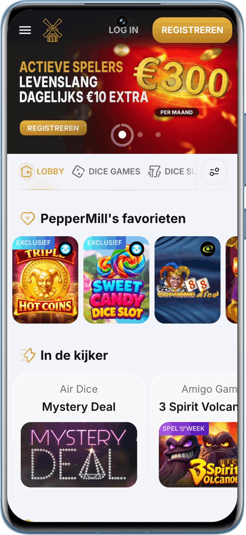 De homepage van Peppermill Casino
