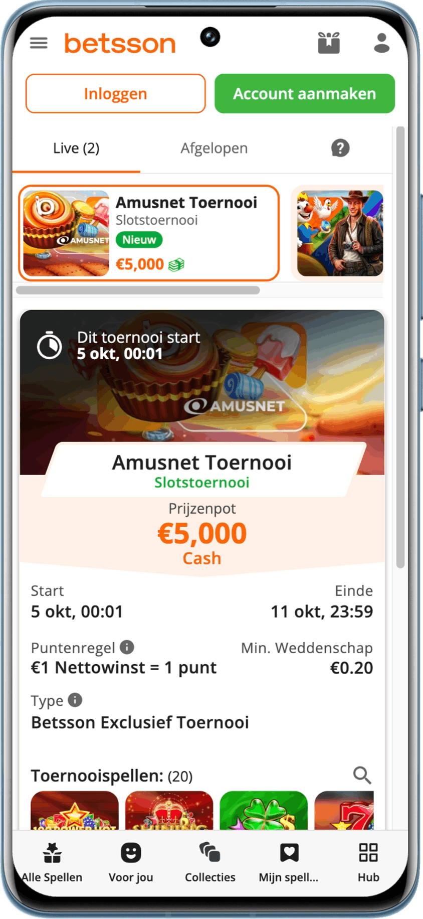 De startpagina van BetFIRST-Betsson Casino in beeld