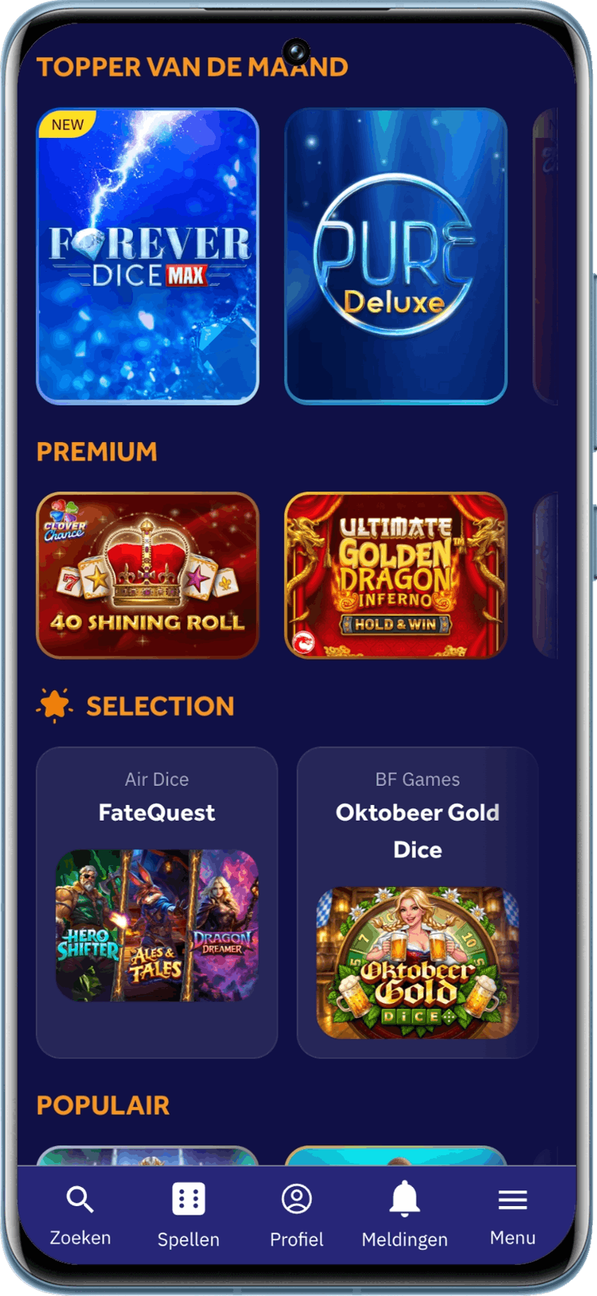 Overzicht van de startpagina van Wellington Casino
